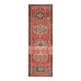 Tapis couloir vintage turc Oushak fait main en laine et coton rouge 101x305 cm des années 1970