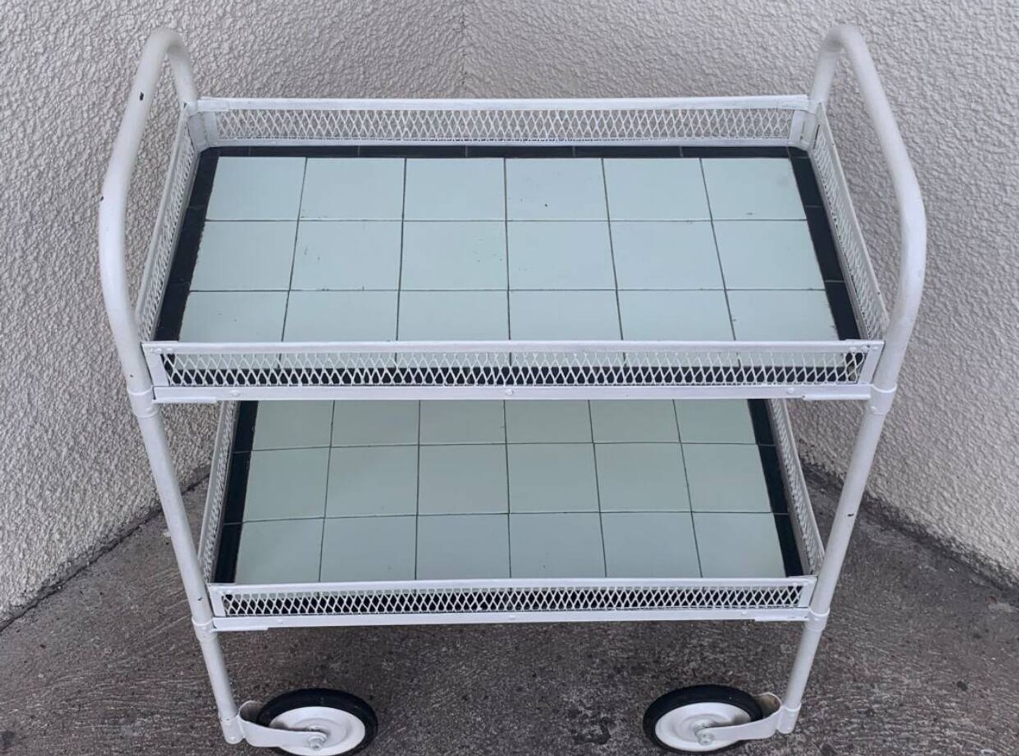 Vintage metal dessert trolley, openwork, 1950s.