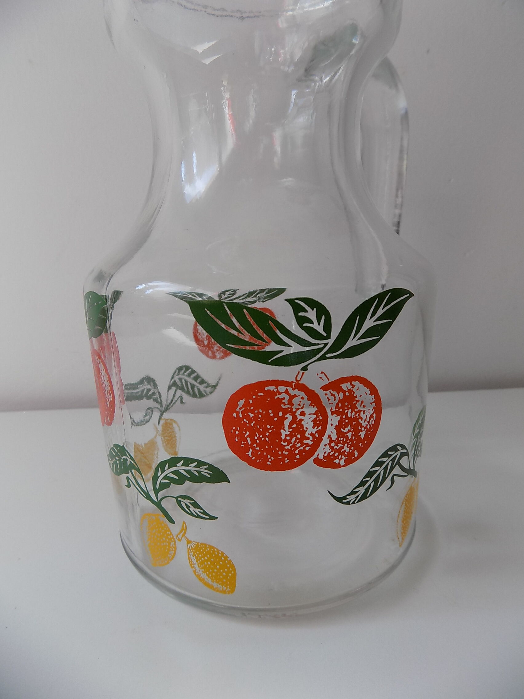 Carafe pichet en verre orange et citron vintage