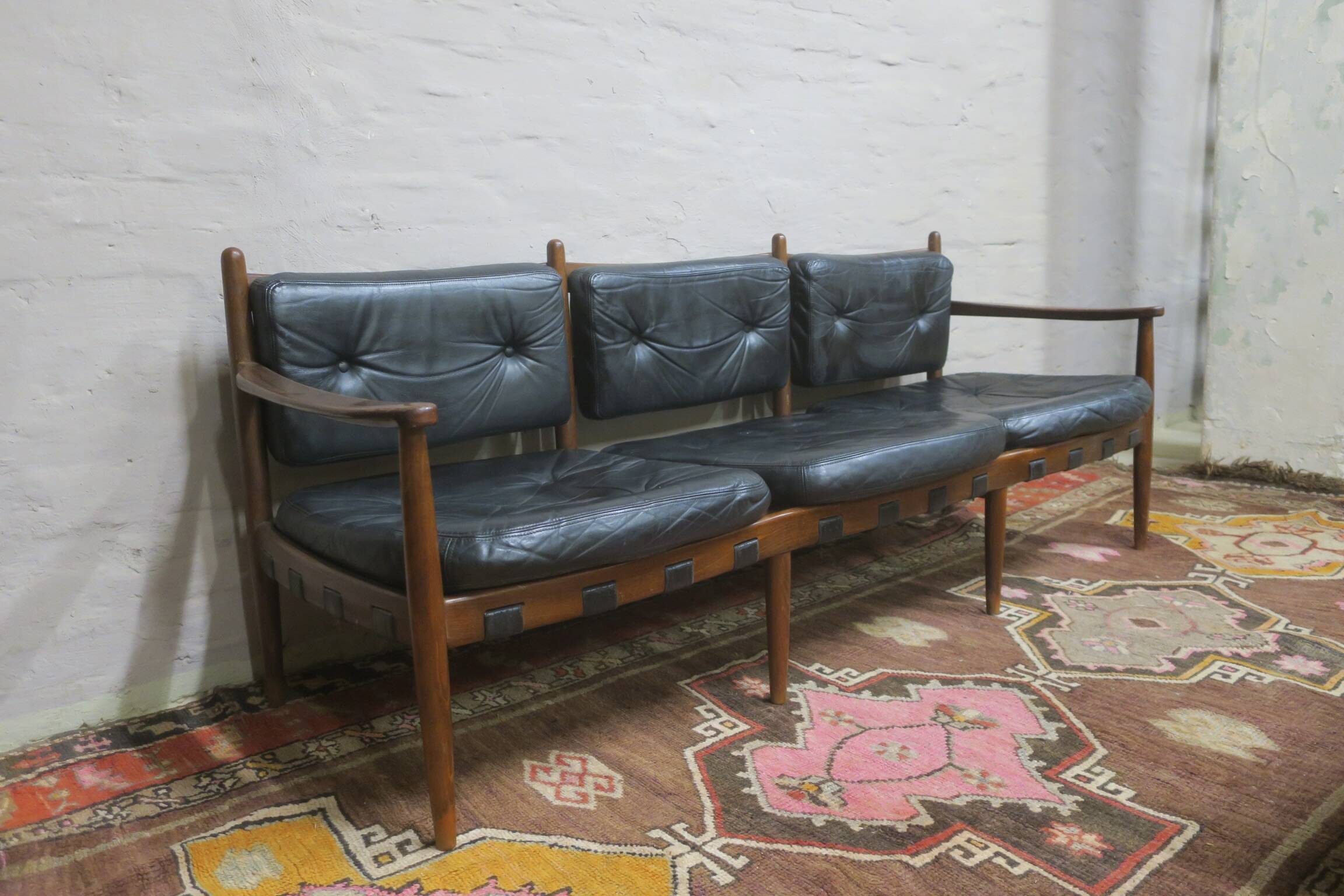 Cadett 3-seater sodfa in teak and leather by Eric Merthen, Sweden 1960s