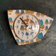 Vintage formica clock silent asymmetrical wall pendulum "Blue flowers"