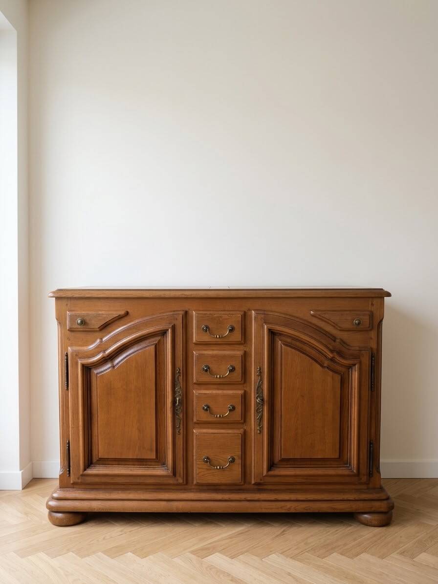 Traditional low buffet set: natural wood serving furniture