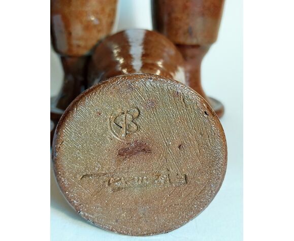 Five ancient potter's mazagrans in enamelled sandstone