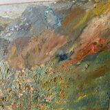 Oil on canvas mountain and river 1965