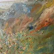 Oil on canvas mountain and river 1965