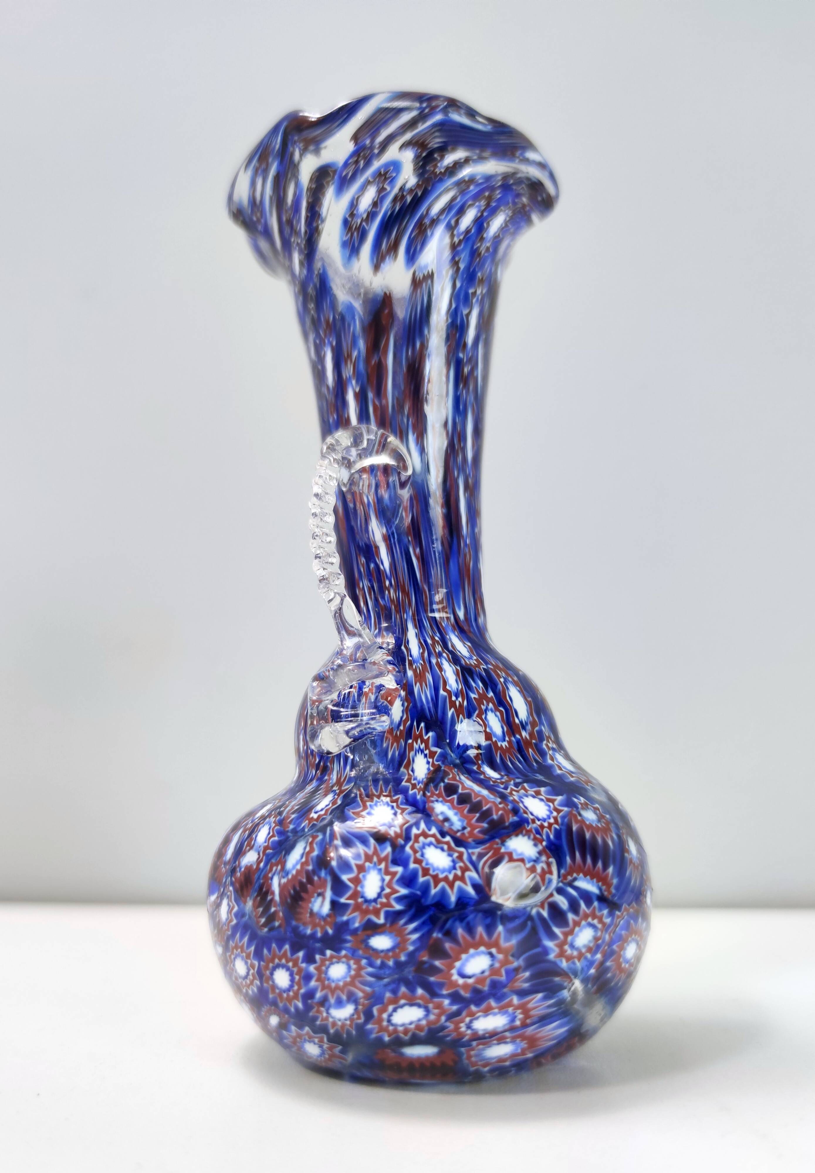 Blue Murano Glass Vase Ascribable to Fratelli Toso with Murrines, Italy