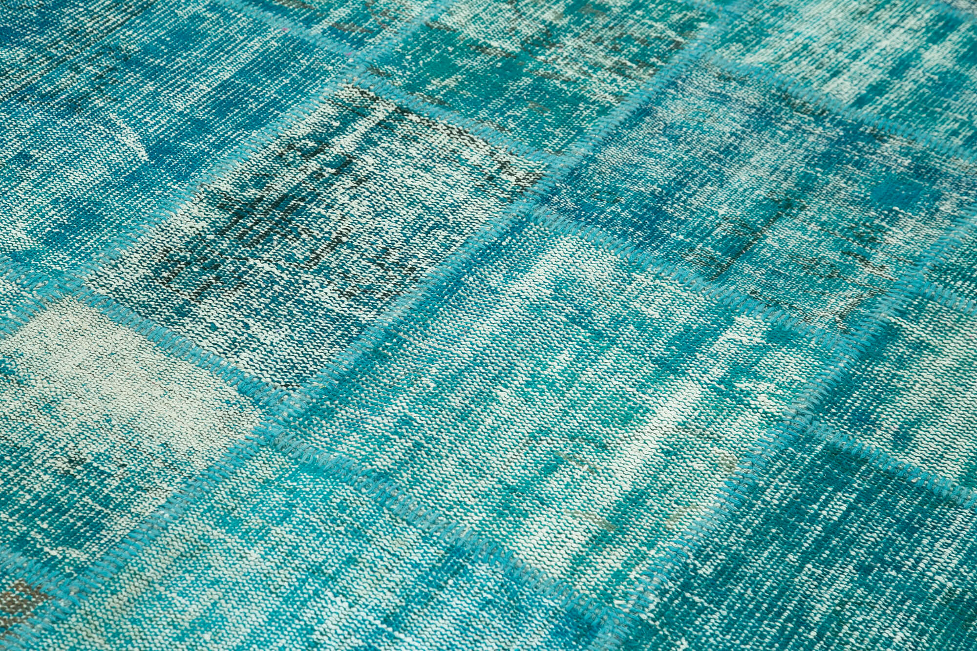 Handwoven Anatolian Contemporary 174 cm x 240 cm Turquoise Patchwork Carpet