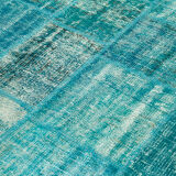 Handwoven Anatolian Contemporary 174 cm x 240 cm Turquoise Patchwork Carpet