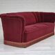 1960s, Danish 3 seater sofa, original condition, cherry-red furniture velour.