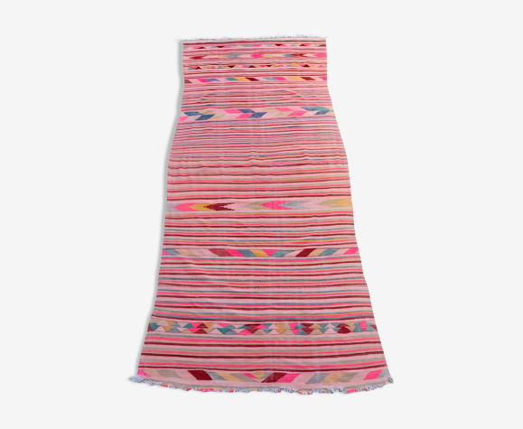 Tapis berbère algérien vintage rayé vintage avec motifs géométriques 369x163 cm