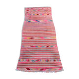 XXL Handmade Striped Vintage Pink Algerian Berber Rug With Geometric Patterns 369x163 cm