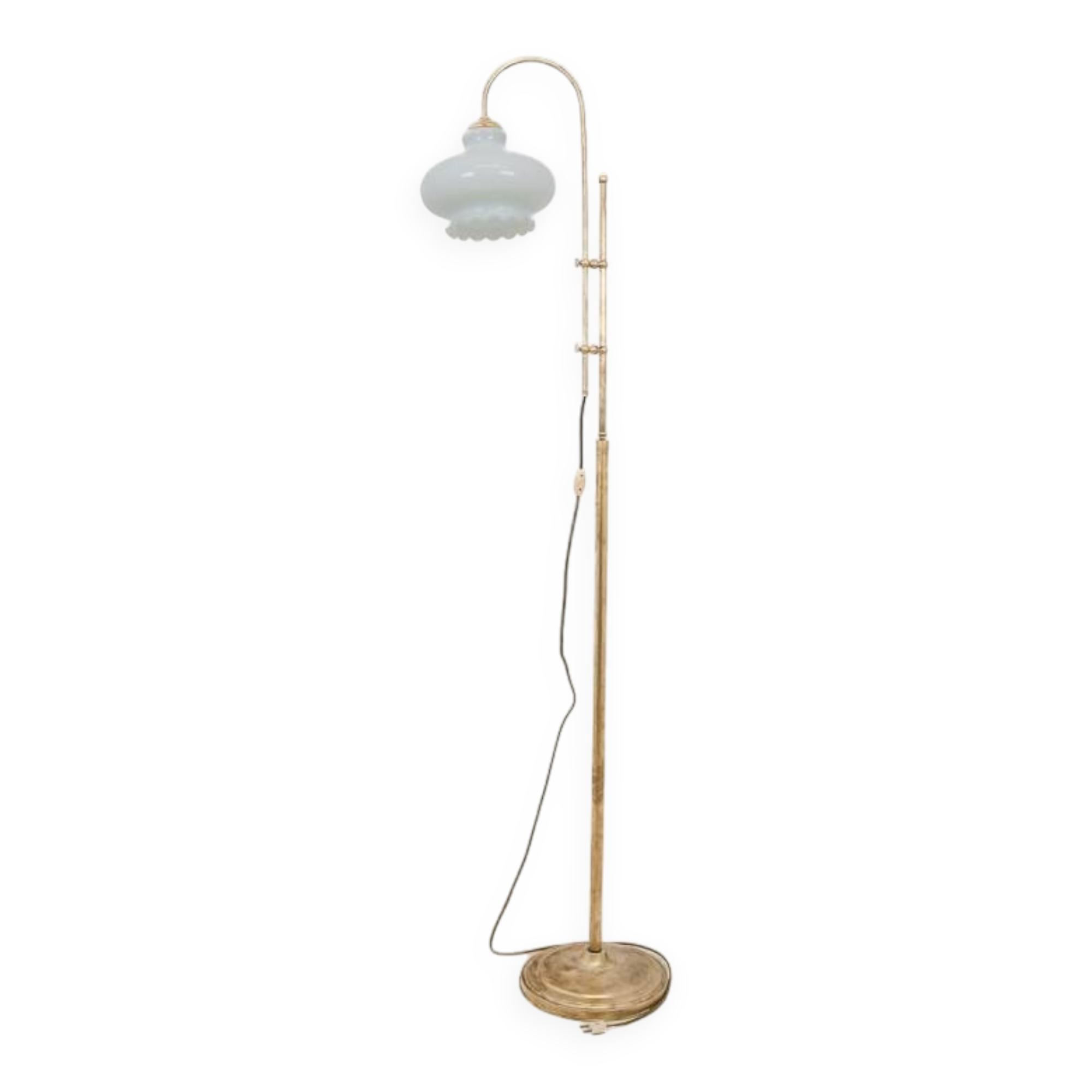 Standing metal lamp with glass shade
