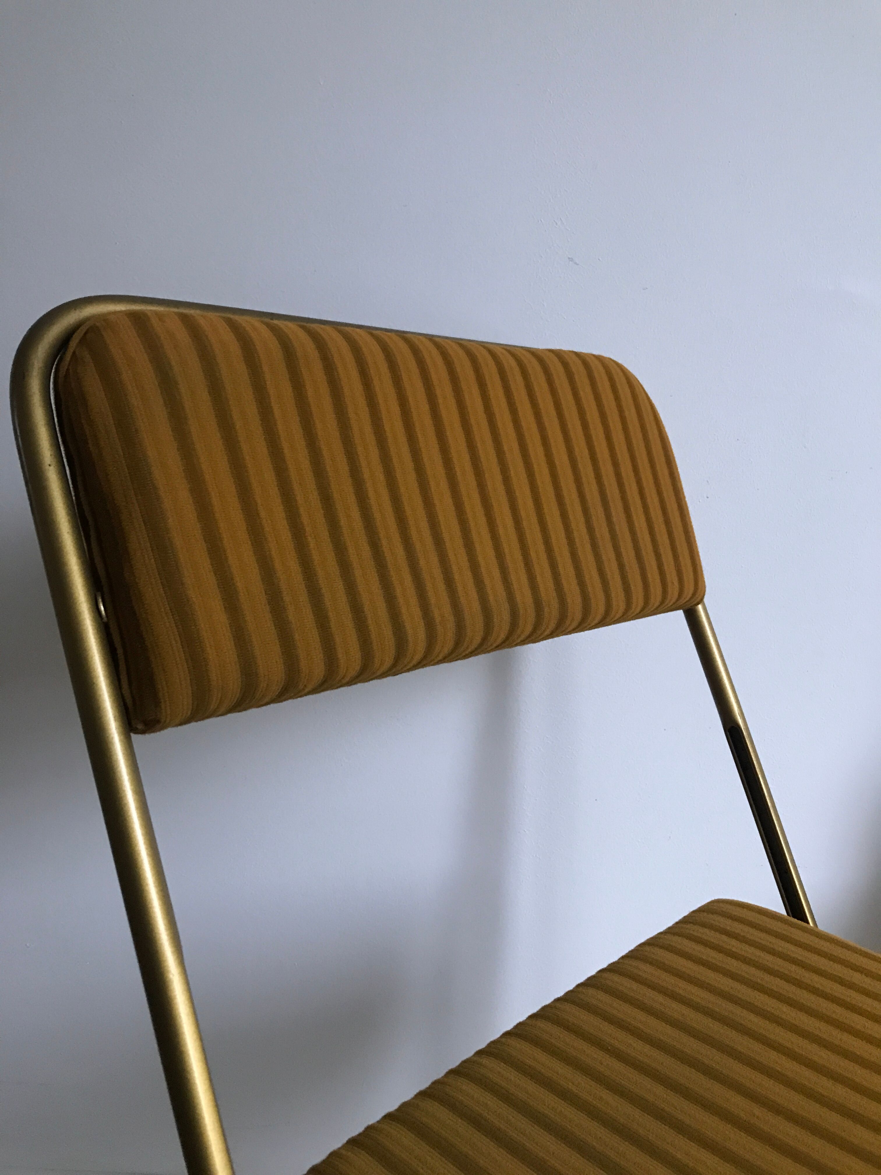 Vintage folding chair lafuma chantazur with striped gold fabric
