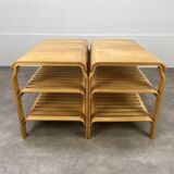 Pair of curved wooden entrance benches 1980