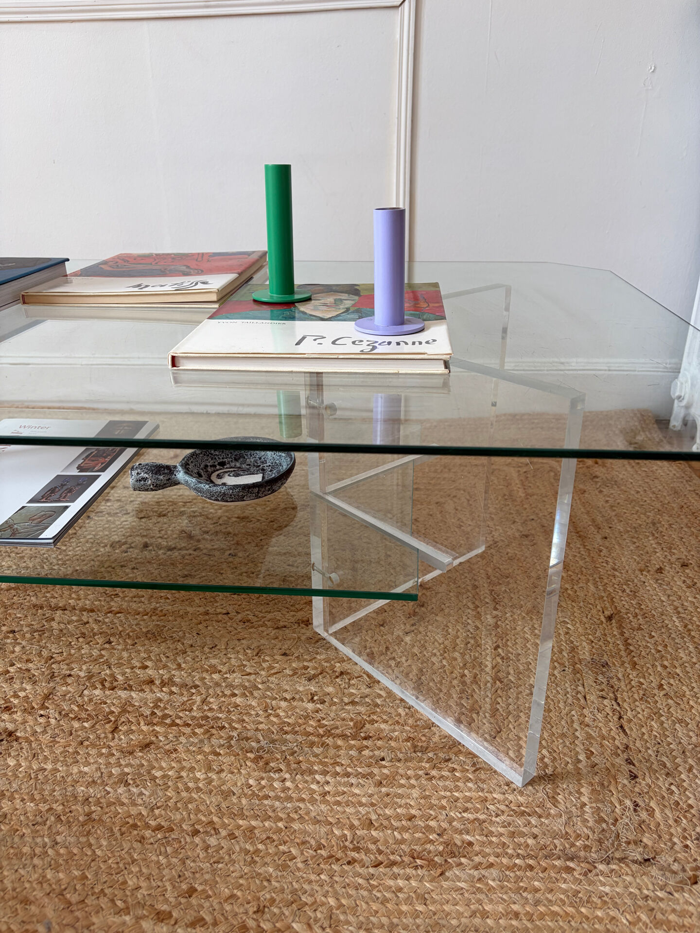 Table basse en Plexiglas et verre vintage 