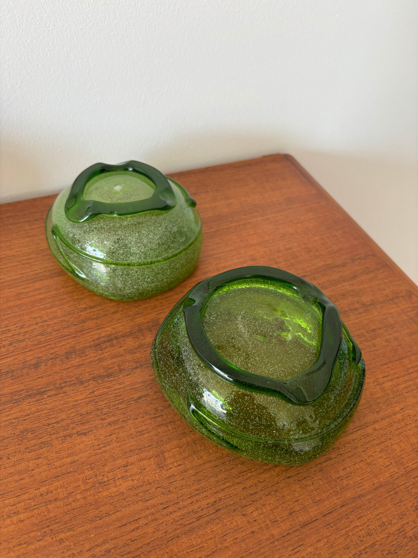 Lot de 2 coupelles en verre soufflé vert vintage Coupelles artisanales