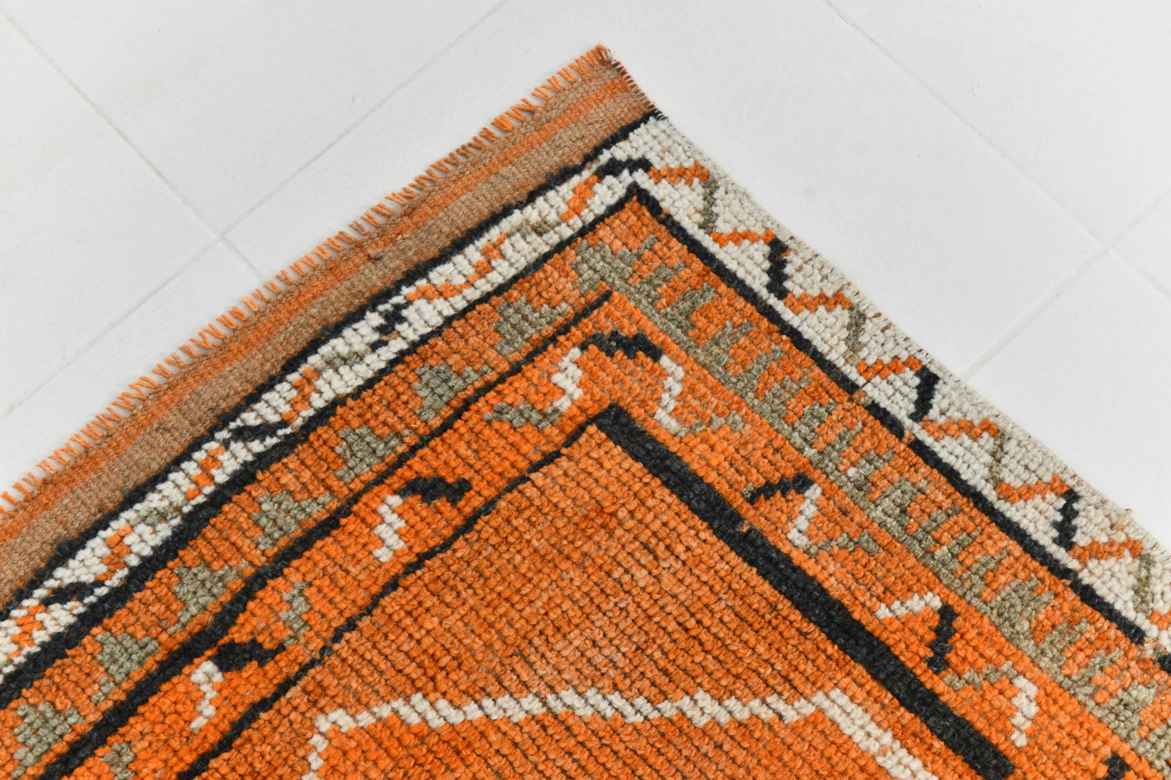 Beige & Orange Vintage Runner Rug, 83x383Cm