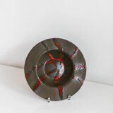 Brown Stoneware Bowl with Red Glaze Streaks, Partially Glazed-Vintage Italian Studio Ceramic, 1970s