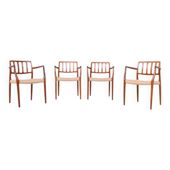 Niels Otto Moller model 66 armchairs teak and paper cord Denmark 1974