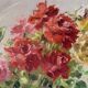 Bouquet of roses in a glass vase, oil on canvas signed