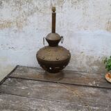 Pot in hammered copper and natural stones mounted in lamp india asia