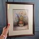 Vintage frame bouquet of flowers signed Roca – Decorative print under glass