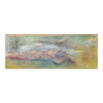Oil on canvas signed woman on the beach