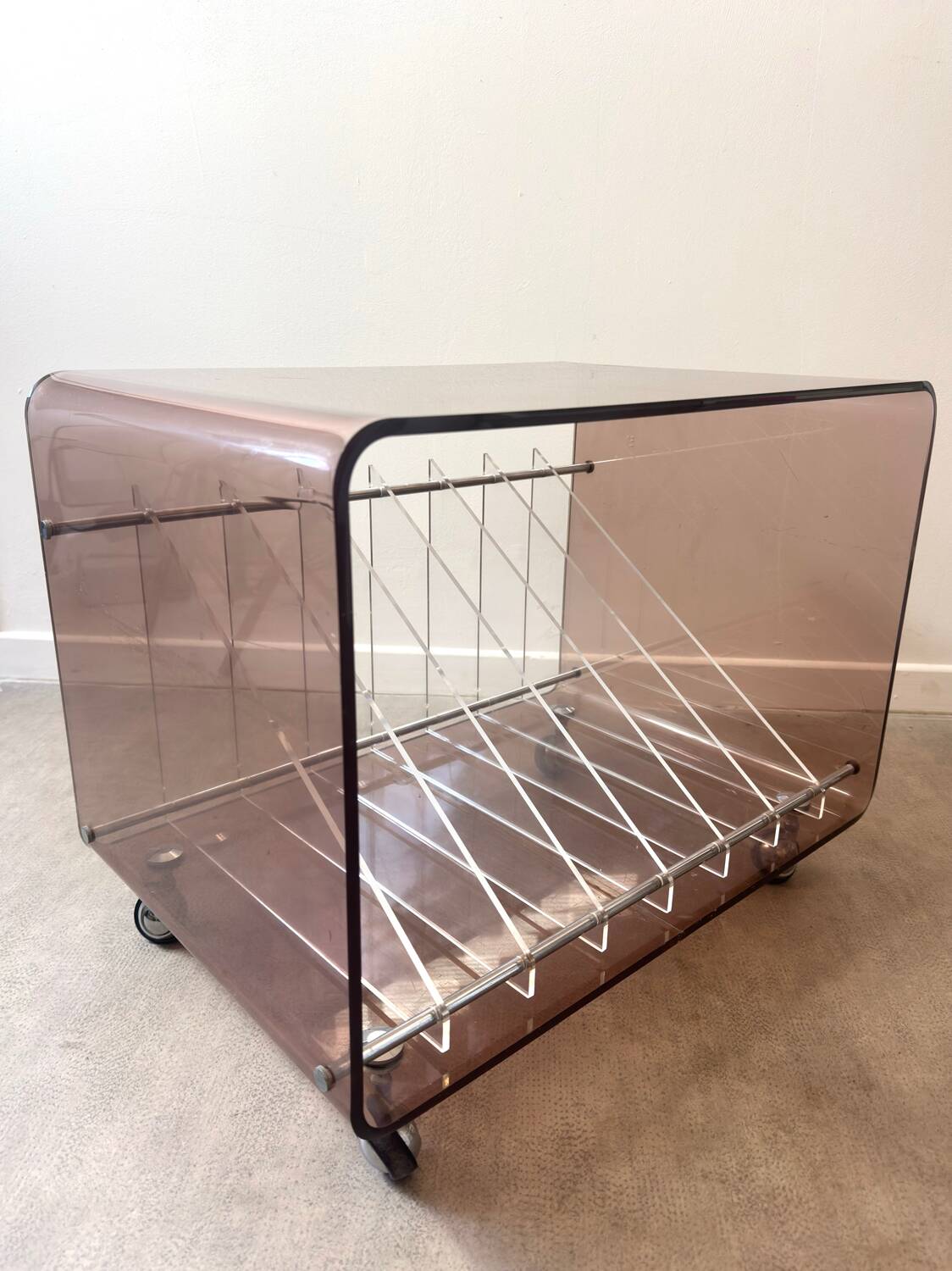 Hi-fi furniture in smoked Plexiglas by Michel Dumas for Roche Bobois.