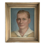 Vintage Oil On Canvas Men Portrait Signed, Small, 1950s