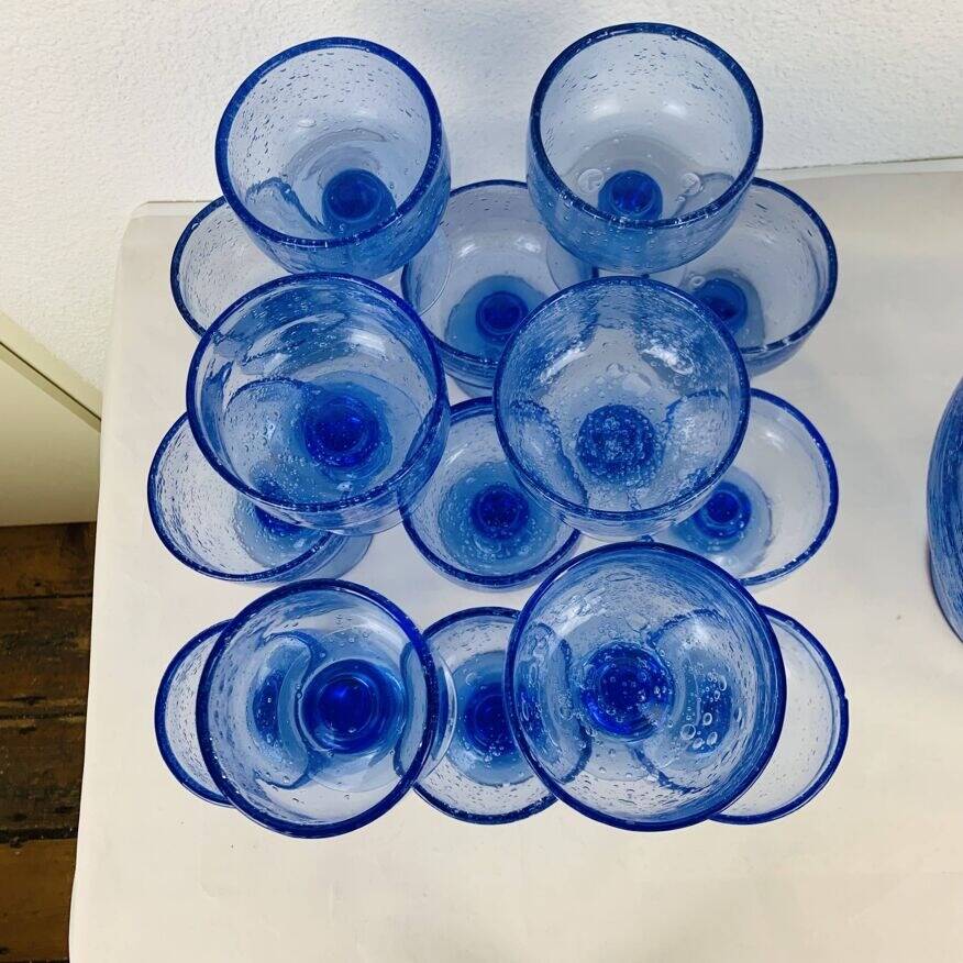 16 sangria serving glasses, Biot blue bubble glass