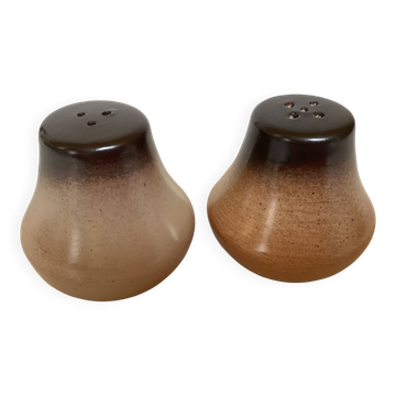 Brown beige ceramic salt and pepper