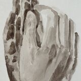 Painting signed watercolor monochrome sepia study statue “Rodin’s Cathedral”