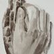 Painting signed watercolor monochrome sepia study statue “Rodin’s Cathedral”