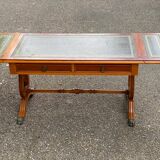 Table basse victorienne extensible en bois massif d'acajou et cuir vert