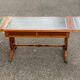 Victorian extendable coffee table in solid mahogany wood and green leather