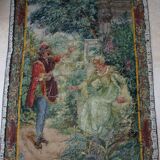 Tapisserie Aubusson française antique avec scène romantique