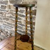 High stool in beaded wood - spool legs