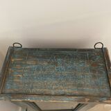 Small wall display case in blue lacquered teak