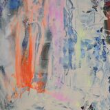 Abstract painting on canvas, dripping on figurative background, circa 1970.