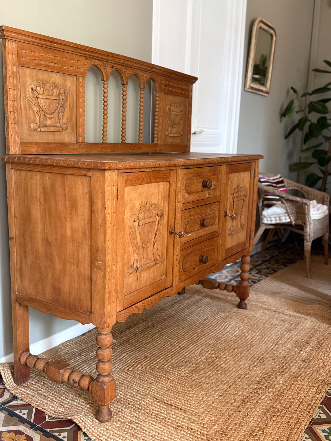 Carved wooden sideboard