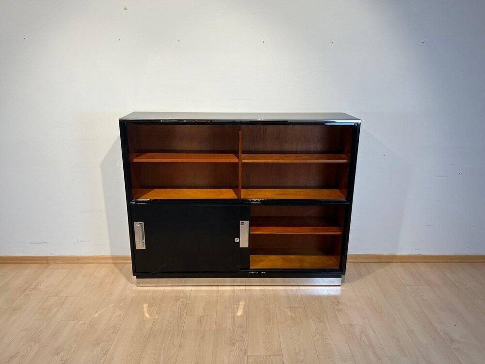 Vintage Bauhaus Office Cabinet in Black Lacquer and Mahogany, 1930