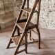 Chaise échelle de bibliothèque en chêne français antique – Tabouret escamotable