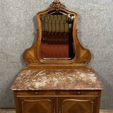 Superb Louis XV style chest of drawers with psyche doors in walnut marquetry circa 1880