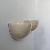 Pair of vintage wall lights, beige porcelain, France 1970