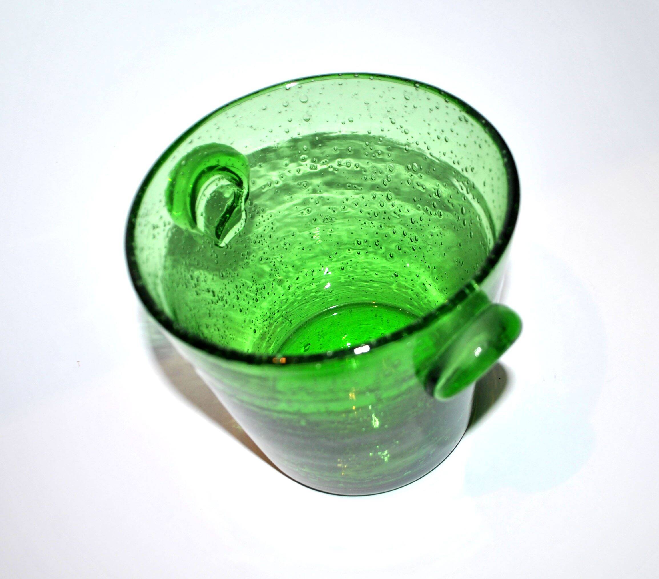 Vintage Biot Green Bubble Glass Ice Bucket - 13cm Ice Cream Pot Vase