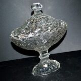 Large oval bonbonnière/dragee dish in molded crystal with diamond and pearl decoration, circa 1900