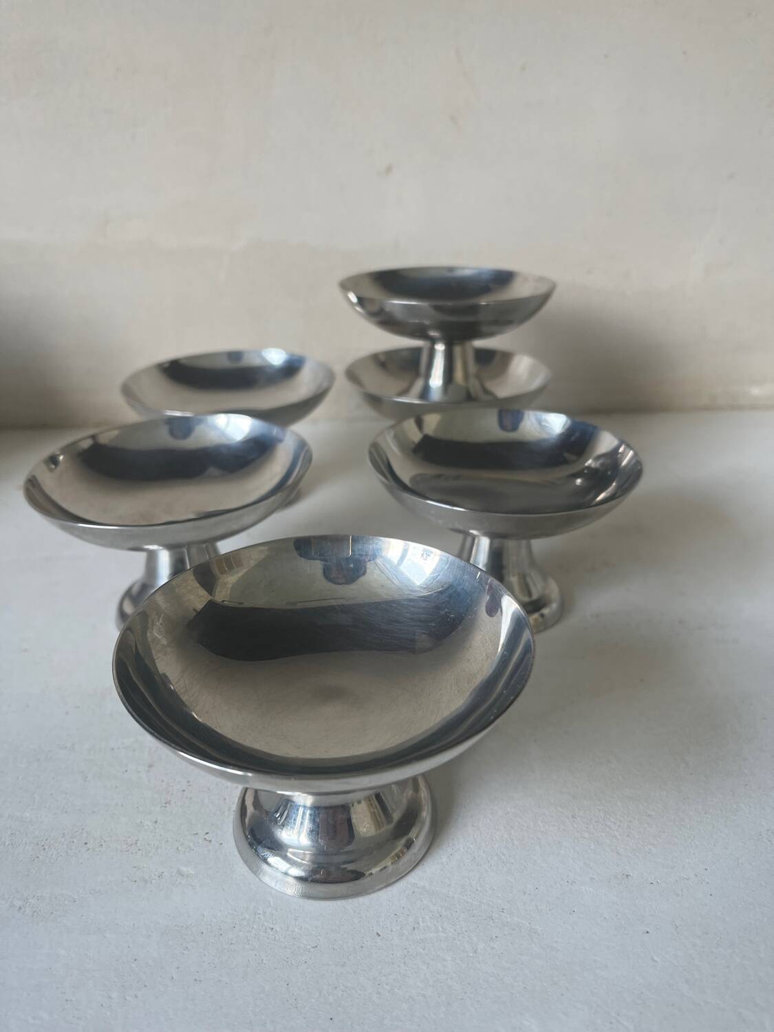 6 stainless steel dessert bowls, 1970s