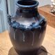 Blue glazed stoneware vase with drips – signed – 25 cm
