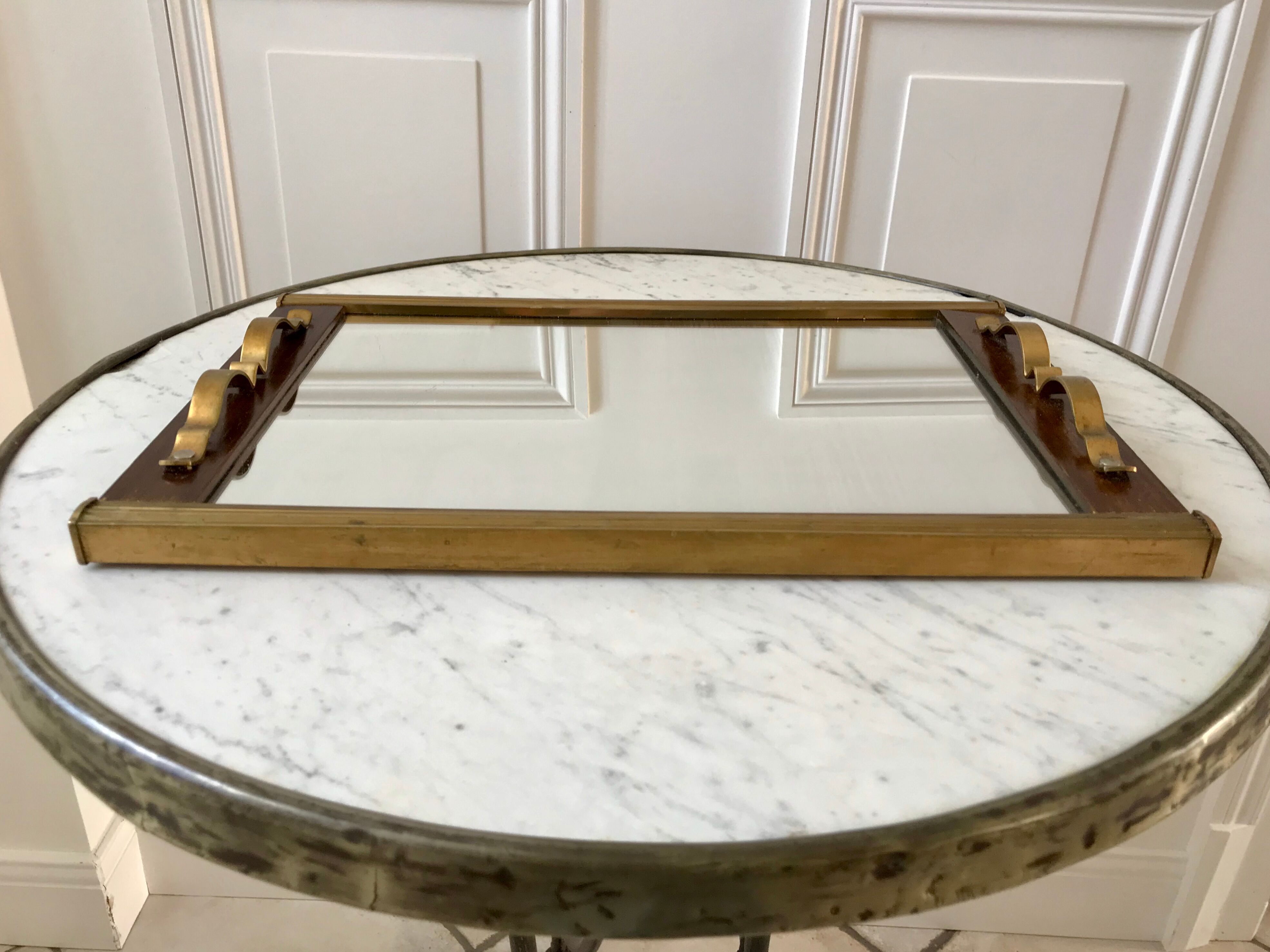 Art deco mirror top in wood and brass gilded 30s