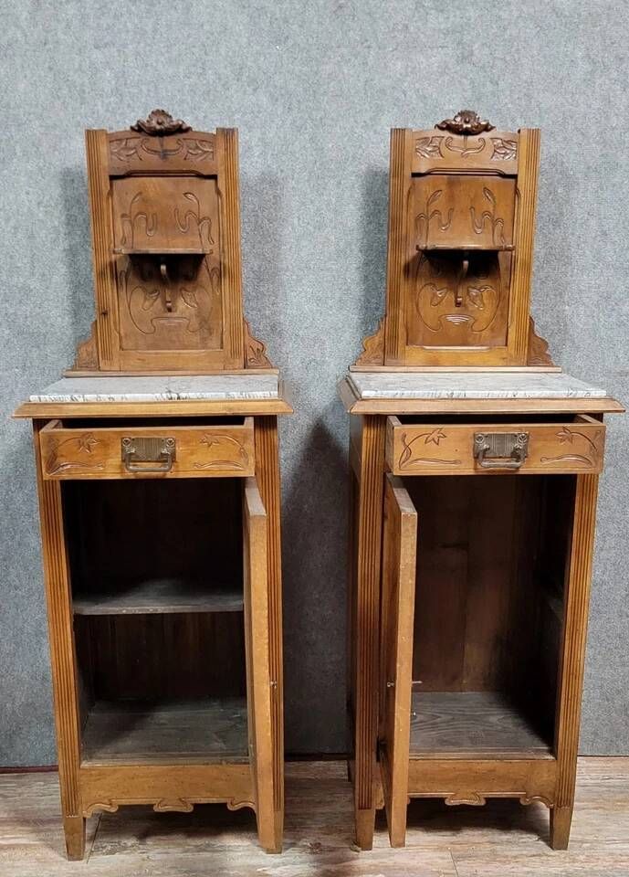 After Majorelle / Nancy School: Pair of Art Nouveau bedside tables